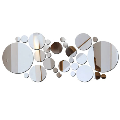 26PCs 3D Acrylic Mirror Wall Stickers Set round Adhesive Reflective Decorative Panel for Living Room Bedroom TV Background Decor