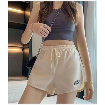 Women Casual Drawstring Sports Shorts Summer Thin High Waist Yoga A-line Shorts Loose Women Running Straight Trousers