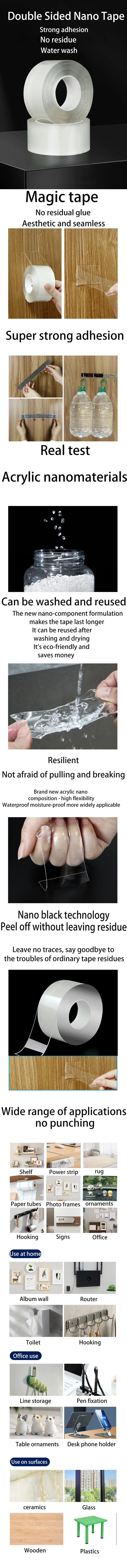 Versatile Reusable Double-Sided Waterproof Adhesive Tape - Perfect for Kitchen and Bathroom Supplies