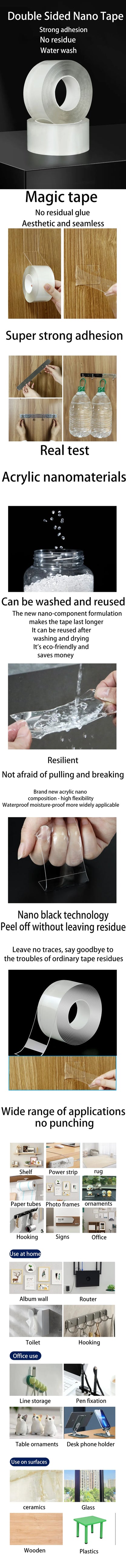 Versatile Reusable Double-Sided Waterproof Adhesive Tape - Perfect for Kitchen and Bathroom Supplies