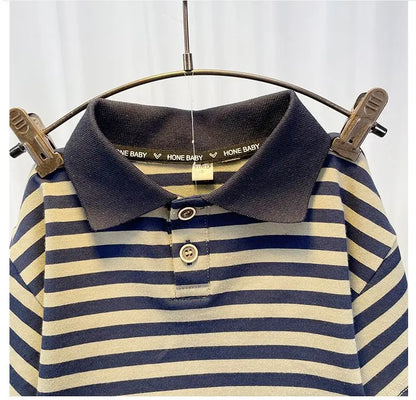 Korean Children's Clothes 2025 Summer Kids Clothes Boys Outfits Baby Thin Short Sleeves Stripe Polo Shirt +Shorts Two Pieces Set