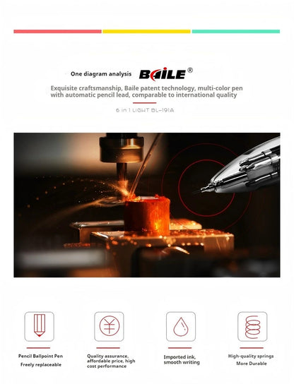 5-Color 0.7mm Ballpoint Pen And 0.5mm Automatic Pencil 6-in-1 Set Creative Writing Office And School Tool