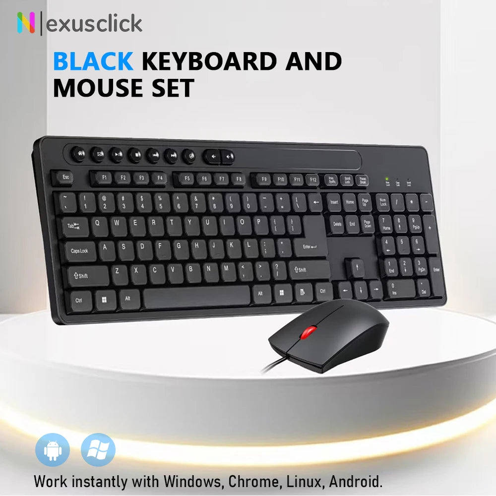 English Keyboard Mouse USB Wired Desktop Computer Keyboard Ergonomic Design Keyboard for Office Home PC Laptop Desktop