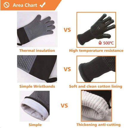 BBQ Gloves Silicone Heat-Resistant Glove Kitchen Microwave Oven Mitts 500 800 Degree Fireproof And Non-Slip Barbecue Gloves