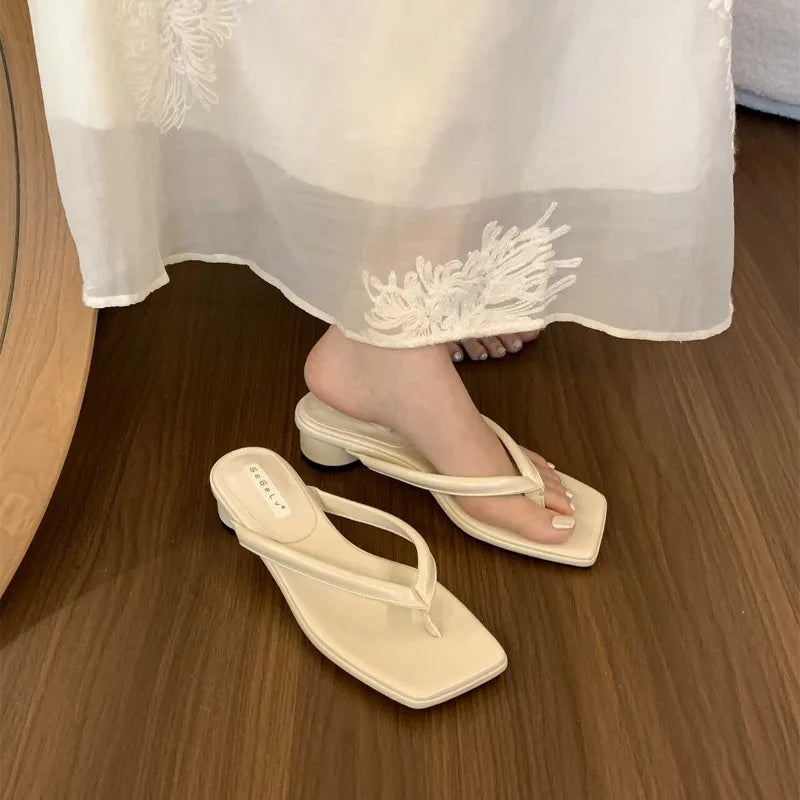 Shoes for Women 2024 New Women's Slippers Summer Square head Thick Soled Women Wedge Beach Shoes Simple Flip-flops Zapatos Mujer