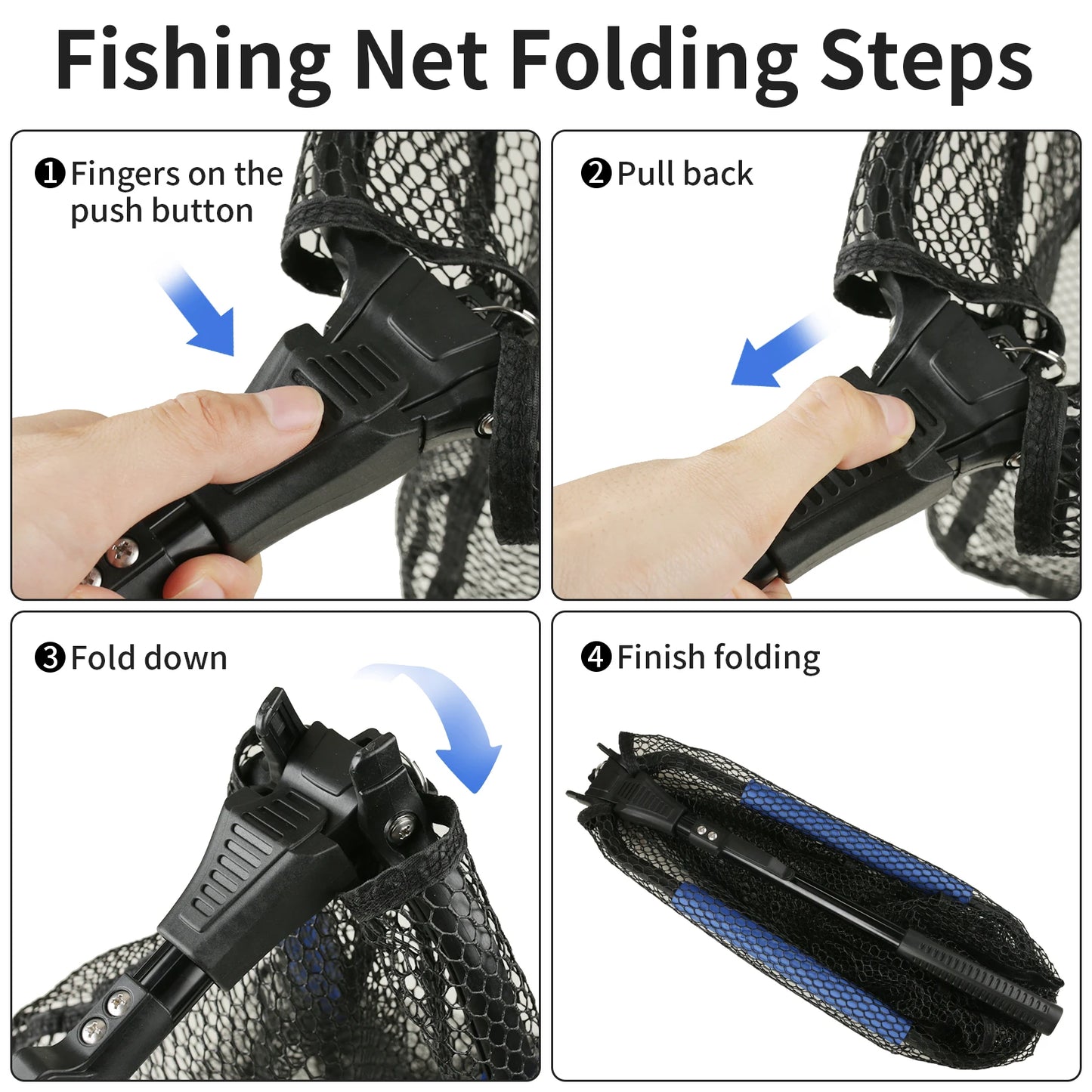 Fishing Landing Net Aluminum Alloy Durable Telescoping Extend to 190cm/130cm/55cm Folding Mesh Safe Fish Catching Releasing