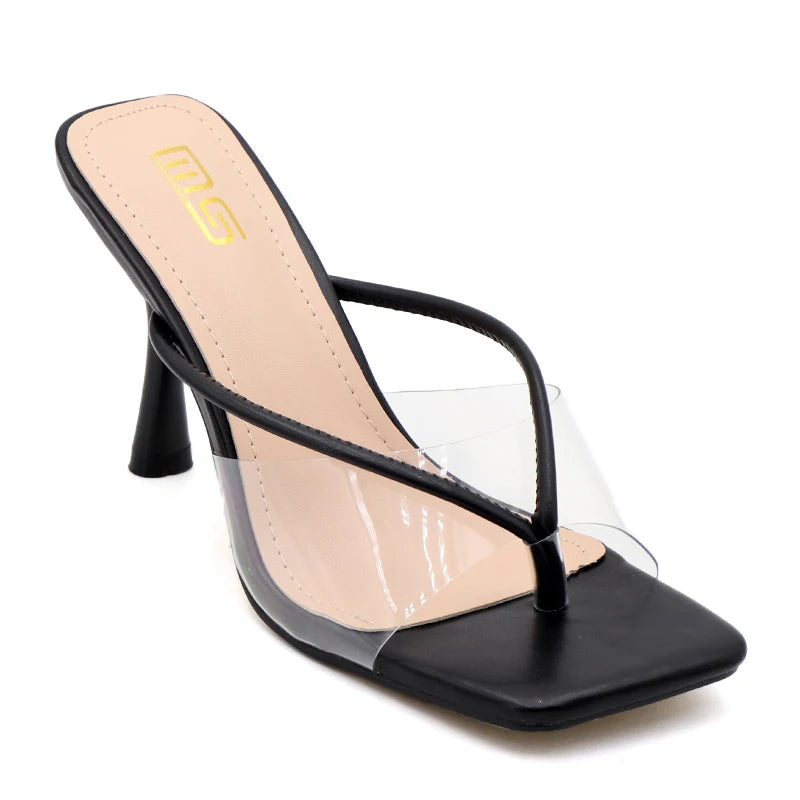 shoes for women 2025 designer luxury new stiletto flip flops clip toe outdoor Transparent slippers black temperament sandals 9CM