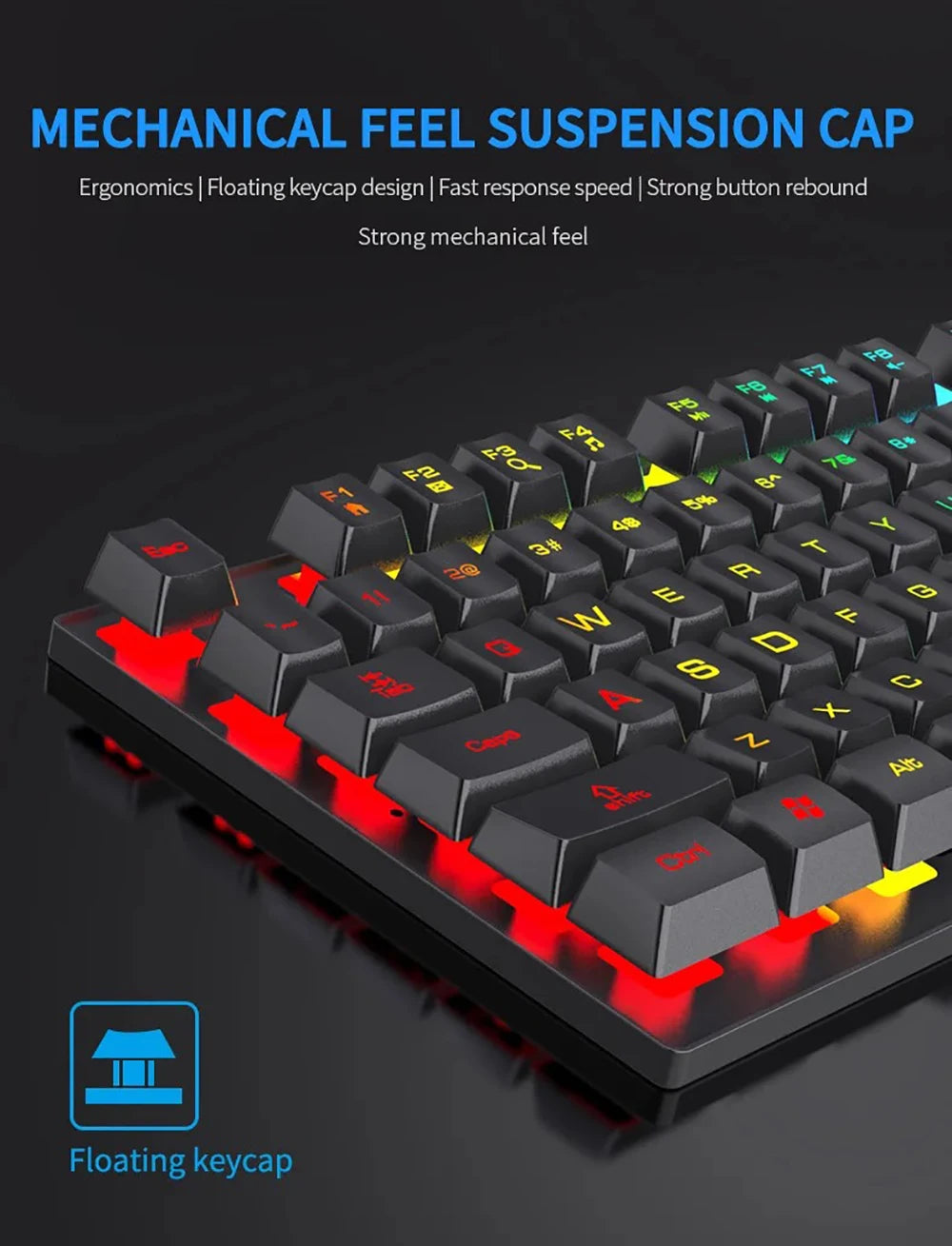Wired Office Gaming Keyboard Mouse Set USB RGB Backlight Luminous Mechanical Feel Keyboard For Laptop Computer PC Accessories