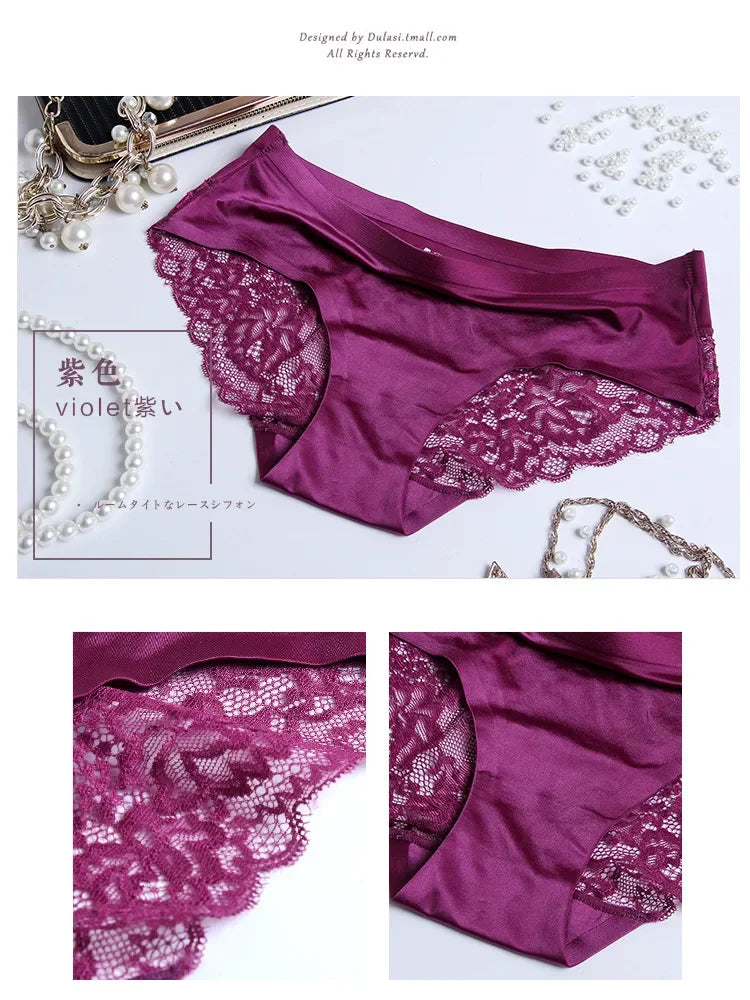 4PCS Luxury Pearl Lace Patchwork Sexy Panties One-piece Seamless Women's Briefs L - 2XL Plus Size