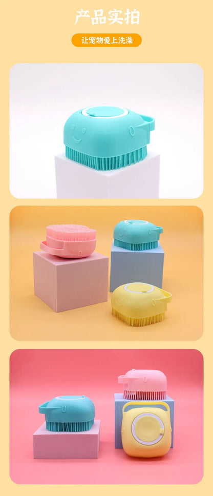 Silicone Pet Bath Brush for Puppy Dogs, 2 in 1 Pet Bath Brush Soft Silicone Pet Massage Shampoo Dispenser