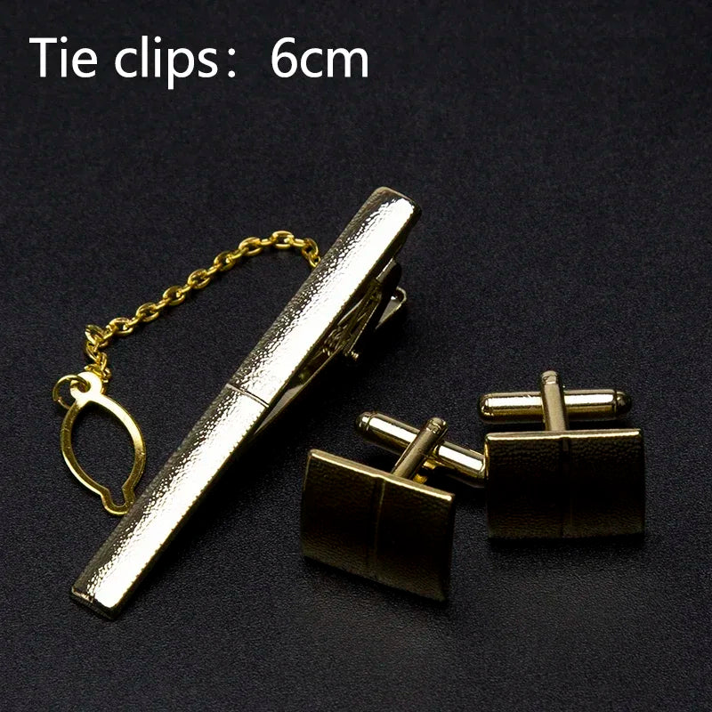 Men's Classic Tie Clips Cufflinks Set Luxury Tie Pin Accessories Shirts Cuff Tie Clips Fashion Cufflink for Men Gifts Jewelry