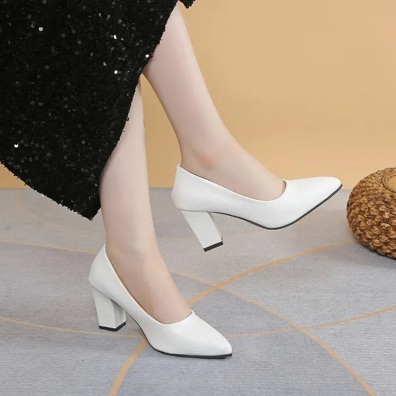 2024 Brand Shoes for Women Slip on Women's High Heels Concise Office & Career Pumps Women Pointed Toe Chunky Heels Shoes Ladies
