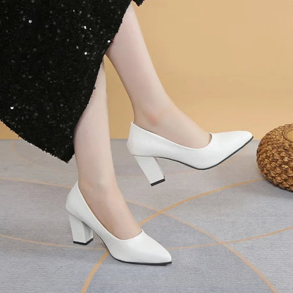 2024 Brand Shoes for Women Slip on Women's High Heels Concise Office & Career Pumps Women Pointed Toe Chunky Heels Shoes Ladies