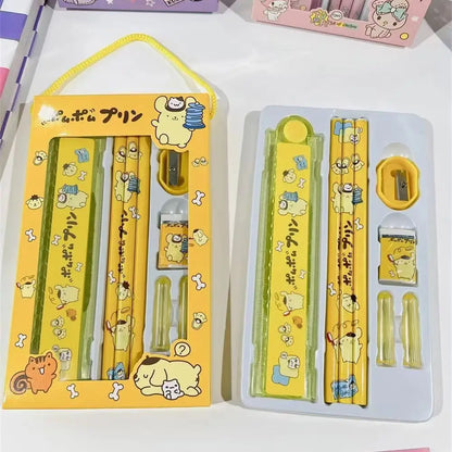 Kawaii  Cinnamoroll Kuromi My Melody Pencil Eraser Pencil Sharpener Ruler Stationary Set Cartoon Cute School Supplies Gift