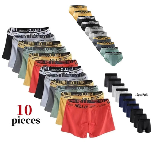 10Pcs Men's Boxer And Briefs Fashion Underwear High Stretch Boxer And briefs Shorts Breathable Soft Men's Shorts Comfortable