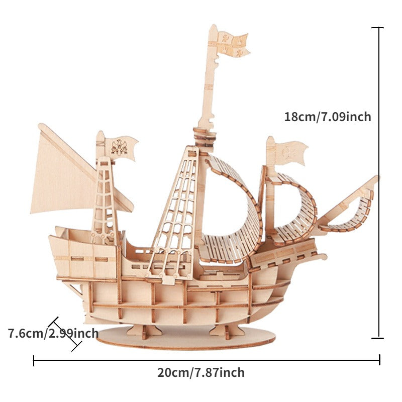 1PC 3D Sailboat Wooden Puzzle Assembly Model Puzzle DIY Wooden Crafts 3D Puzzle Gifts Desktop Decoration