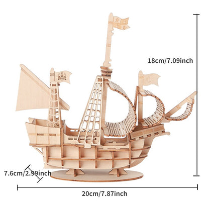 1PC 3D Sailboat Wooden Puzzle Assembly Model Puzzle DIY Wooden Crafts 3D Puzzle Gifts Desktop Decoration