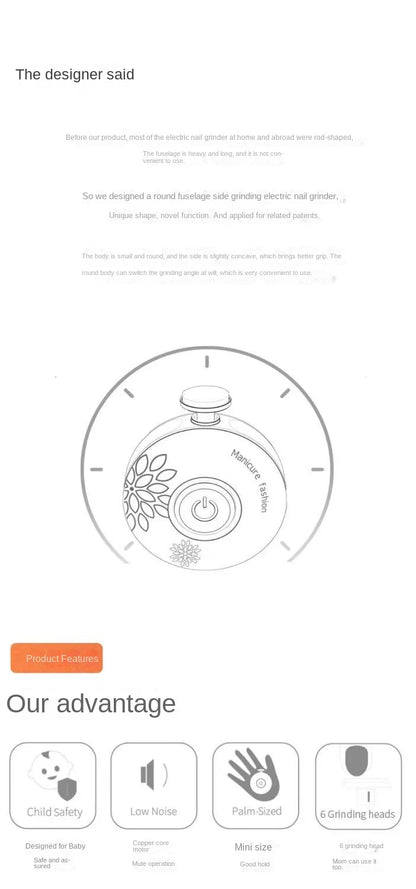 Electric Baby Nail Trimmer Kid Nail Polisher Tool Infant Manicure Scissors Baby Hygiene Kit Baby Nail Clipper Cutter For Newborn