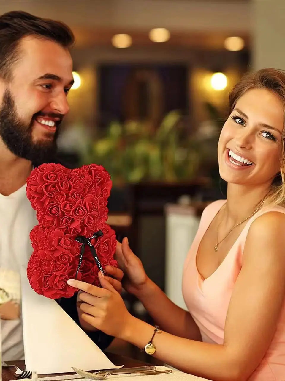 Romantic Valentine's Day Creative Eternal Flower Rose Bear Christmas Gift Rose Bear Hug Bear Wedding Flower Decoration Gift