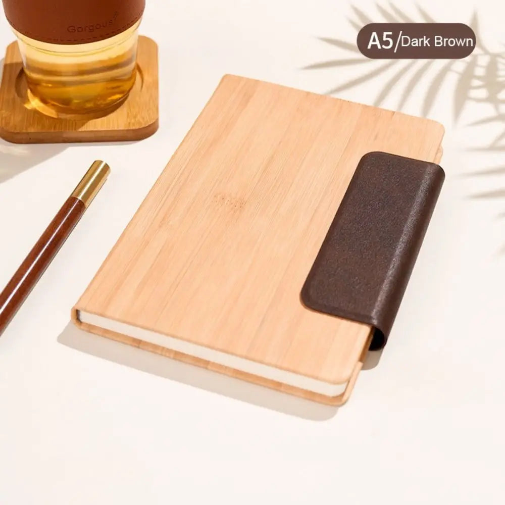 200 Pages A5 Notebook PU Leather Cover with Magnetic Buckle Business Office Notepad Wood Grain Thickened Paper Diary