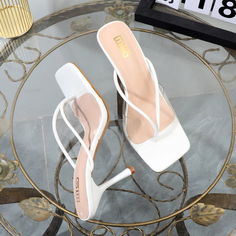 shoes for women 2025 designer luxury new stiletto flip flops clip toe outdoor Transparent slippers black temperament sandals 9CM