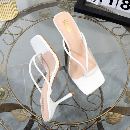 shoes for women 2025 designer luxury new stiletto flip flops clip toe outdoor Transparent slippers black temperament sandals 9CM