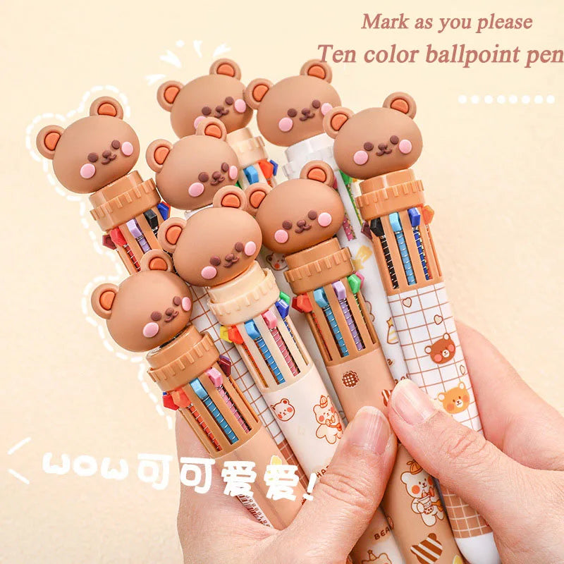 1Pcs 10 Color Cute Bear Pen Cartoon Ballpoint Pen Student Stationery Multi Color Hand Account Pen Learning and Office Supplies