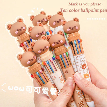 1Pcs 10 Color Cute Bear Pen Cartoon Ballpoint Pen Student Stationery Multi Color Hand Account Pen Learning and Office Supplies
