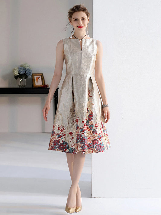 DEVCHATA Luxury Women Fashion High Quality Jacquard A Line Ball Gown Sleeveless Summer Casual Clothing Midi Femme Party Dressses