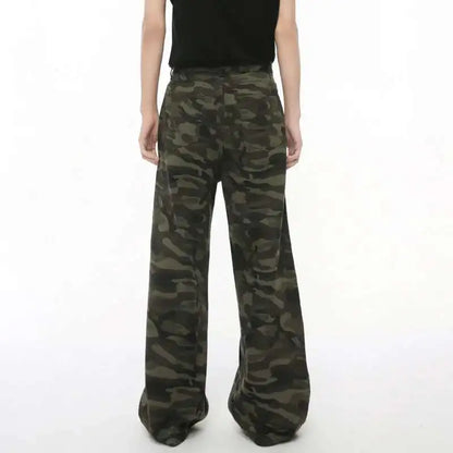 IEFB Vintage Camouflage Men's Jeans Fashion Washed Casual Wide Leg Denim Pants Autumn Winter Loose Male Trousers Old Blue 9C354