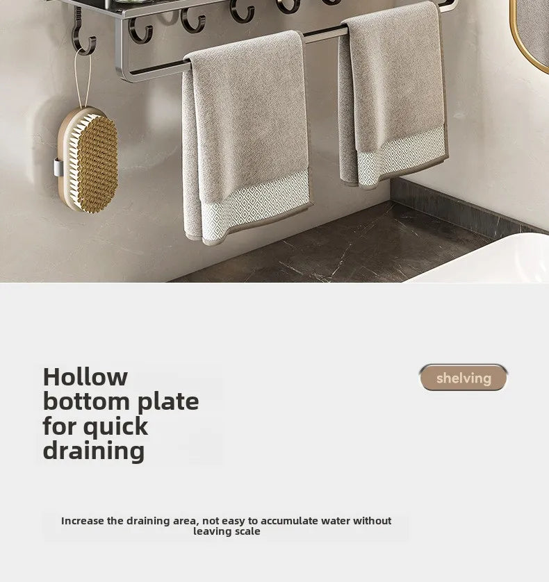 Bathroom storage rack, non perforated washbasin, hand washing and shower area, shower gel wall storage rack