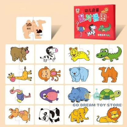 32 Pcs Enlightenment Card Matching Puzzle Early Education Cartoon Pattern Cognitive Boys and Girls Toys