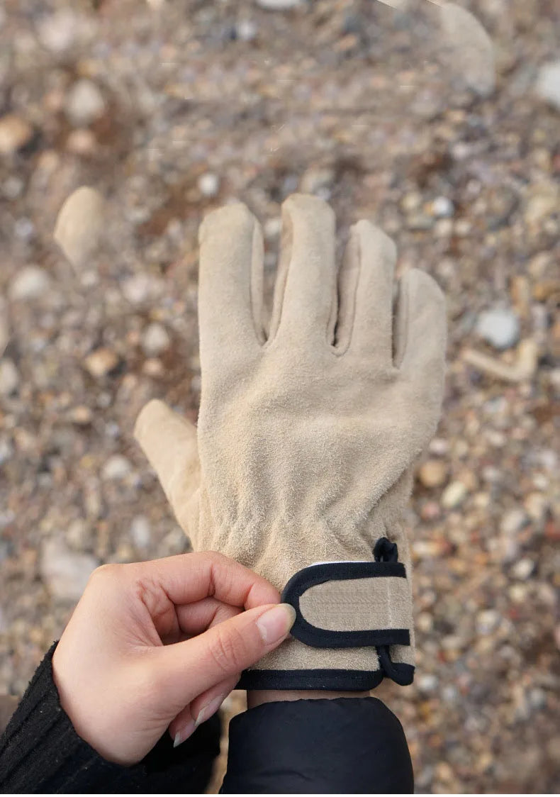 Leather Fire Resistant Heat Resistant Gloves Outdoor Barbecue Heat Resistant Wear Resistant Cooking Oven Gloves Two Layer