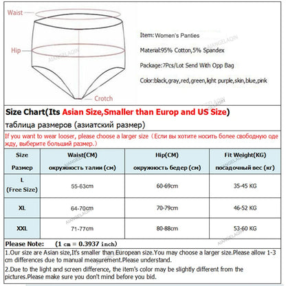 7Pcs/Lot Underwear Women Panties Cotton Plus Size Brief Girls Solid Color Panty Seamless Breath Underpant Ladies Sexy Lingerie