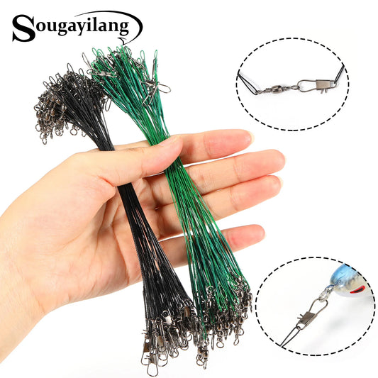 Sougayilang 20pcs Anti Bite Steel Fishing Line Steel Wire Leader with Swivel Fishing Accessory Lead Core  Fishing Wire 15-30CM