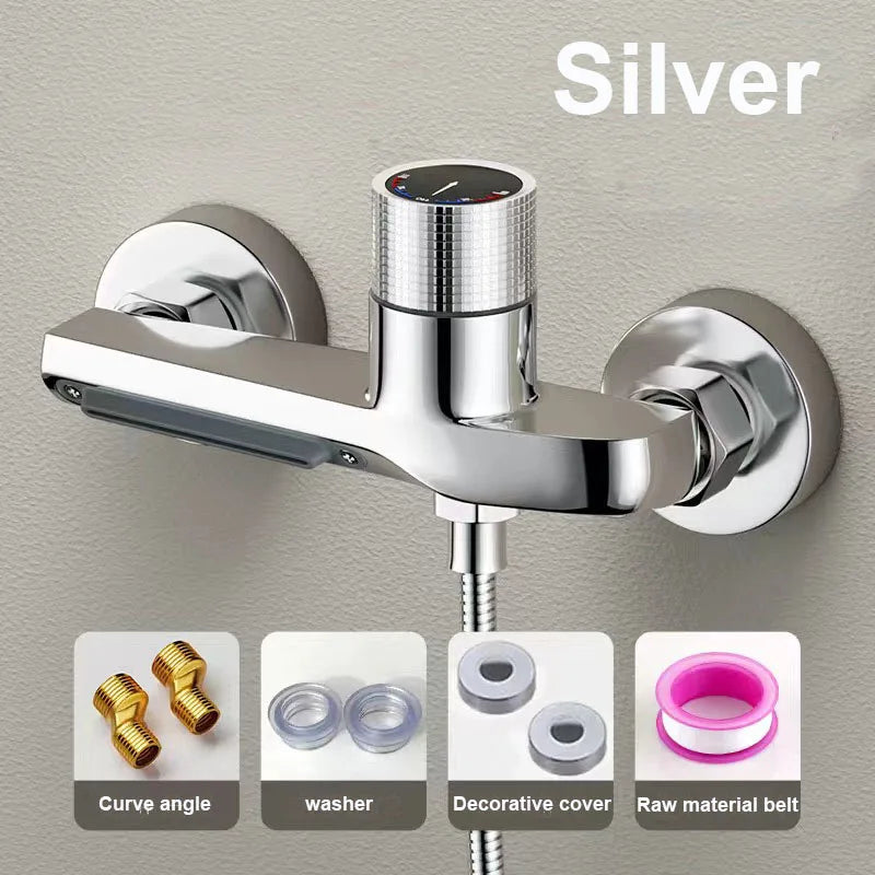Bathroom Brass Basin Faucets Shower Faucet Wall Mounted Hot Cold Water Dual Spout Mixer Tap For Bathroom