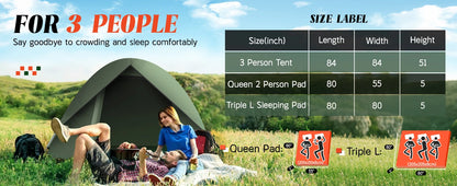 Tents for Camping 3-4 Person with Rainfly Camping Tents 100% Waterproof Windproof Tents for Camping with Removable Rainfly