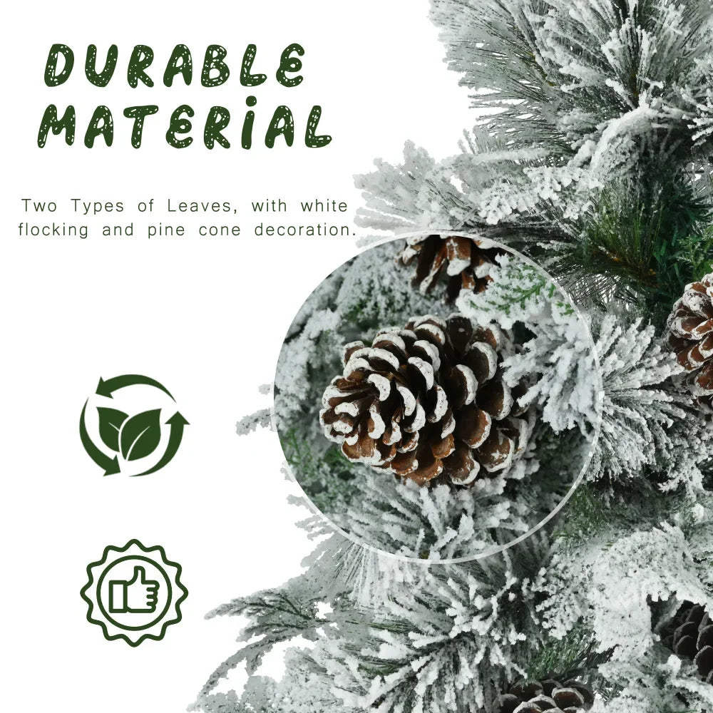 4FT Pre-Lit Spruce Snow Flocked Christmas Tree, Artificial with Pine Cones, 170 Tips, PVC Branches, 120 Multi-Color LED Lights