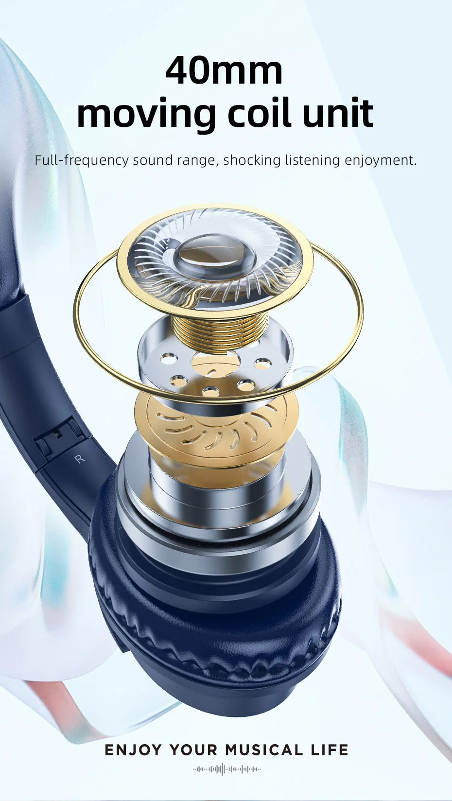 HOCO W40 Bluetooth 5.3 Wireless Headphone Music Headset 40mm Drivers Hands-Free Earphones Support AUX TF HiFi Sport Headphone