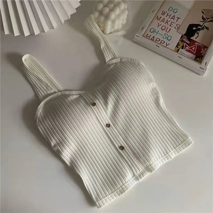 2025 Women's Y2K Cropped Tops with Bra Pads Summer Corset Korean Suspenders Vest Sexy Camisole Slim New
