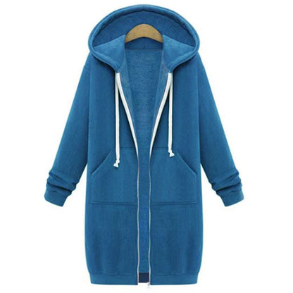 2024 Women's Autumn Winter ThickenHoodies Parkas Loose Hooded Jackets Zipper Pocket Maxi Size Sweatshirt Sports Dresses Outwear