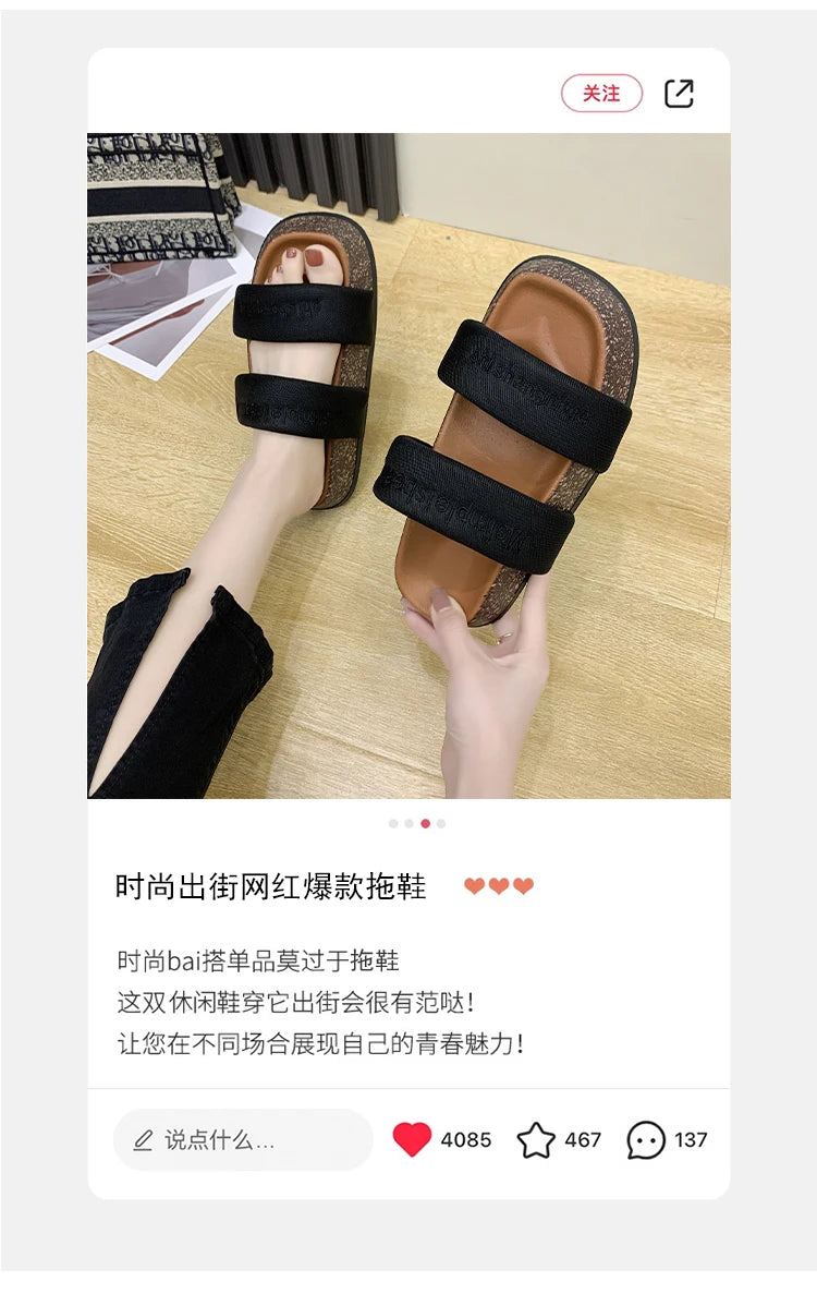 Women's Shoes Alphabet Fashion Casual Slippers 2022 New Summer Thick Bottom Non-slip Medium Heel Sandals for Outer Wear