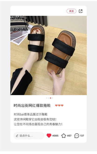 Women's Shoes Alphabet Fashion Casual Slippers 2022 New Summer Thick Bottom Non-slip Medium Heel Sandals for Outer Wear