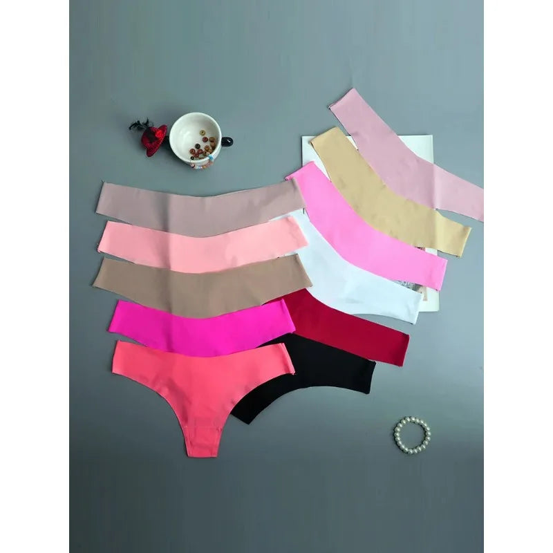 3PCS  Panties Women Ice Silk Underwear Low Waist V-Waist Briefs Cotton Crotch Breathable Quick-Drying Sports Underwear