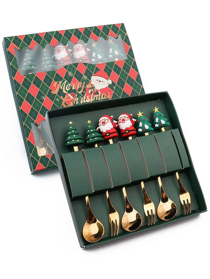 Christmas Themed Cutlery Set Stainless Steel Creative Cartoon Knife Fork Spoon 2/4/6pcs Set Holiday Gift Cutlery Decoration