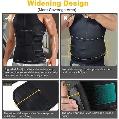 Men's Compression Sweat Sauna Vest New Slimming Suit For Students Waist Belts Body Shaper Tank Top For Workout Fitness Gym