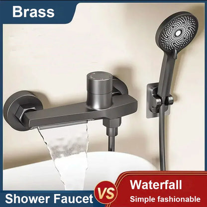 Bathroom Brass Basin Faucets Shower Faucet Wall Mounted Hot Cold Water Dual Spout Mixer Tap For Bathroom