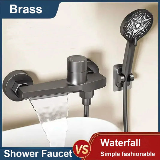 Bathroom Brass Basin Faucets Shower Faucet Wall Mounted Hot Cold Water Dual Spout Mixer Tap For Bathroom