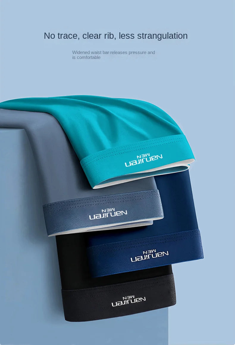 4pcs Boxer Shorts Men's Ice Silk Underwear Male Underpants Breathable Sexy Thin Panties U Convex Lingerie Wholesale Lots L-6XL