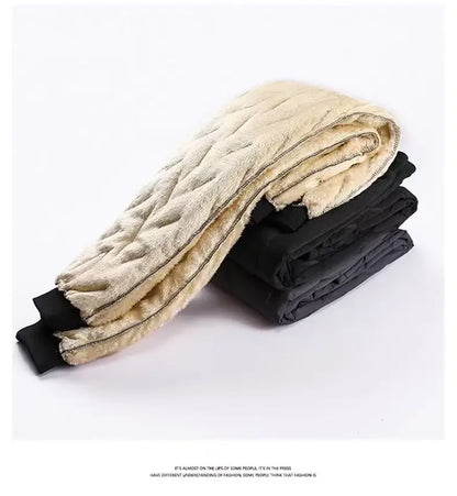 New Women's Plush Thick Fleece Lined Sweatpants Straight-leg Waterproof Pants Outdoor Windproof Outerwear Thermal Trousers